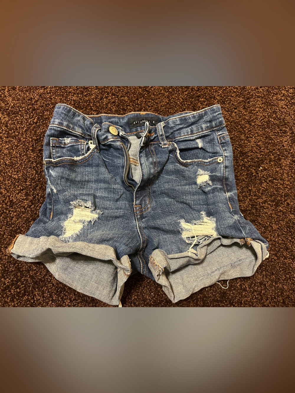 Aeropostale Distressed Rolled Cuff Denim Shorts - Blue